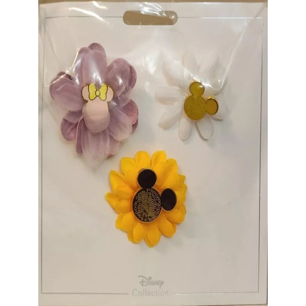 Disney Parks Trading Pin Set of 3 Flower Brooch Pin Set NEW!